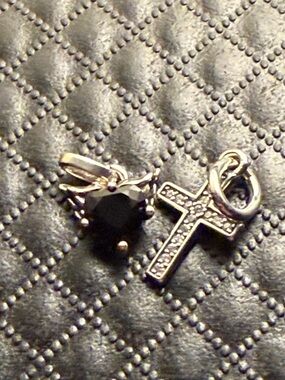 Pandora Silver Cross and Black Stone Pendant Set for Me Bracelet